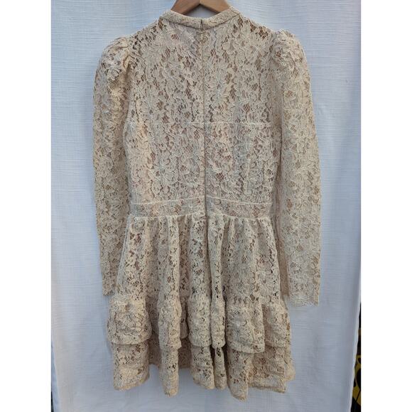 Rachel Parcell Women's Metallic Lace Mini Dress Sz 8 Gold Long Sleeve Feminine - Picture 4 of 7